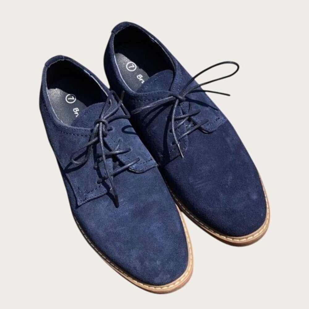 Bruno Marc Navy Blue Suede Leather Dress Oxfords LG19001M Men's Size 7